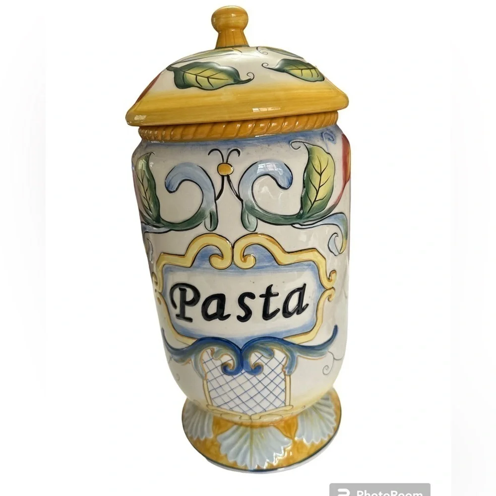Fitz & Floyd Pasta Glazed Ceramic Classics Ricamo Pasta Jar Canister Preowned